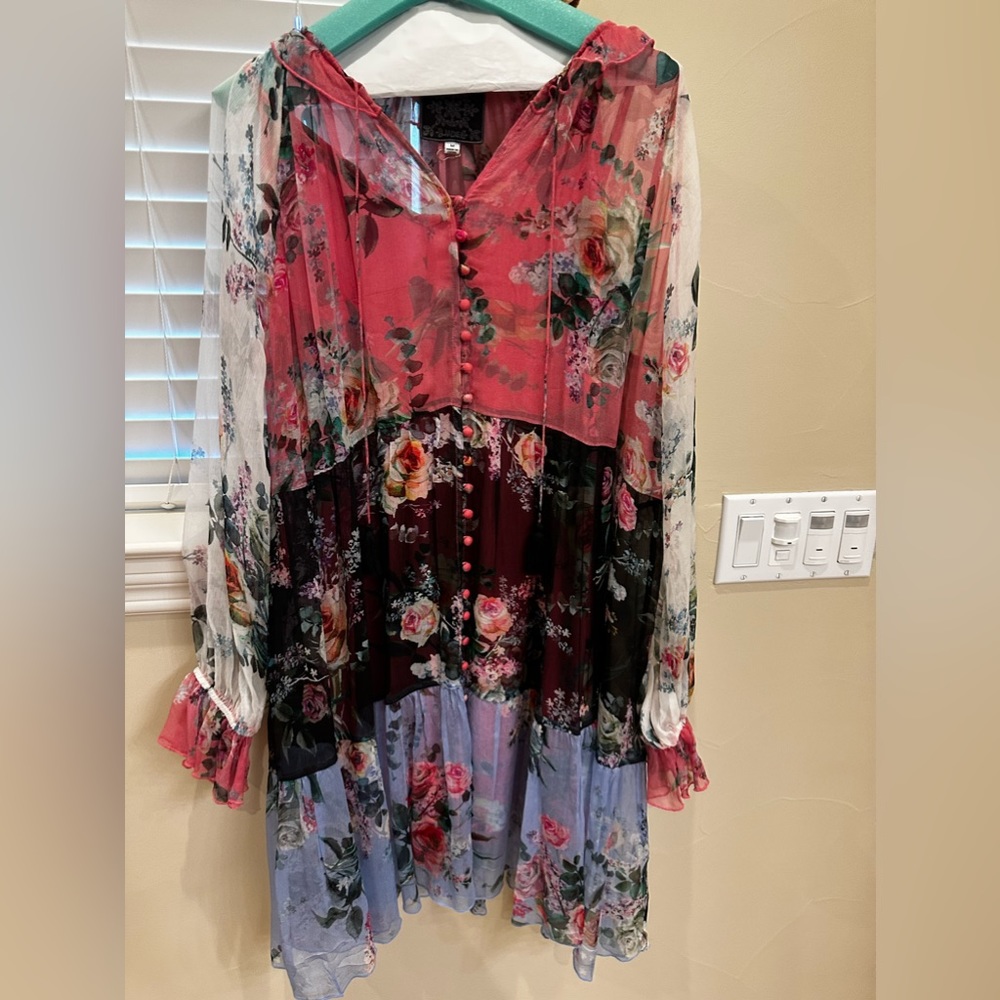 Johnny Was mini dress.. above knee length, silk, lightweight..flows..size M